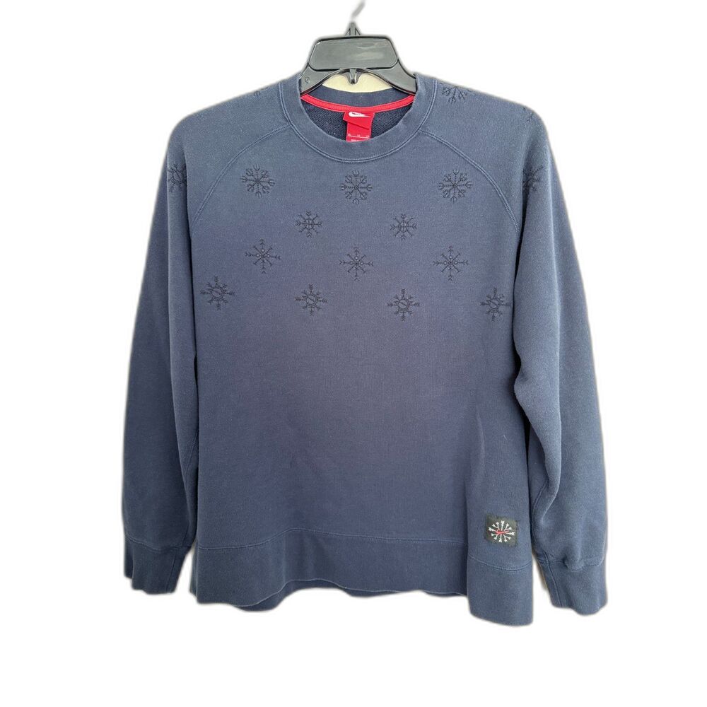 Nike‎ Holiday Snowflake Embroidered Crewneck Sweatshirt - Navy Blue - Men's XL